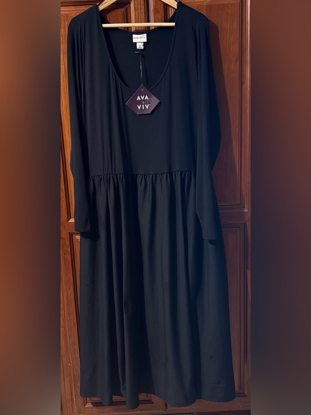 5/$30 Ava & Viv Black Long Sleeve Tiered Pullover Dress w/Pockets 1X NWT